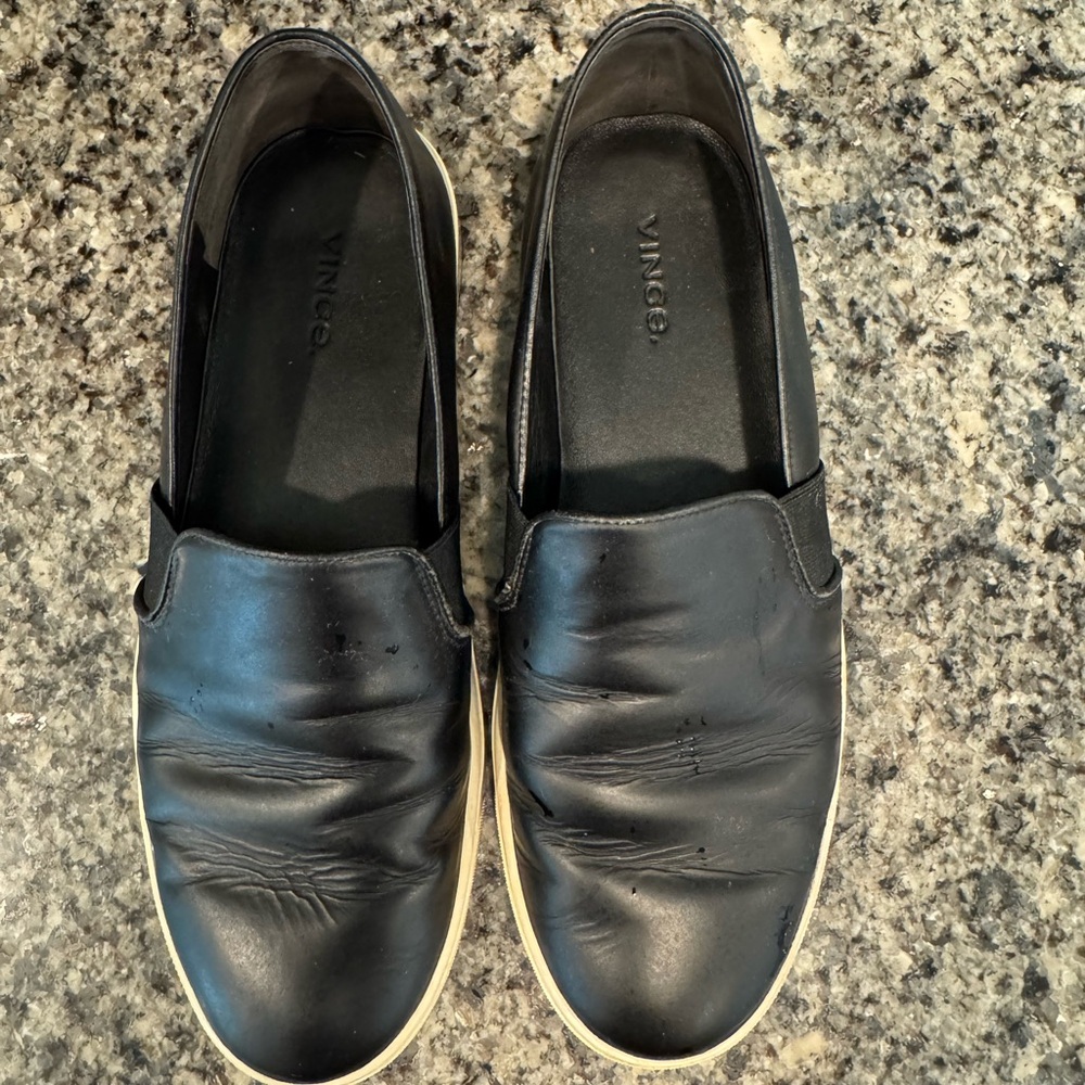 Vince Black Leather Loafers Slip-On Style